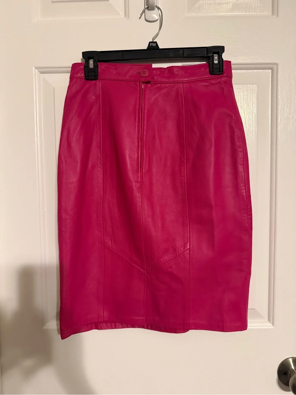 VTG Firenze Santa Barbara Hot Pink Leather Pencil Skirt Size 10 USA Made